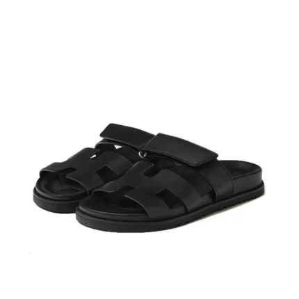Hermes Chypre Sandal Noir Calfskin Leather
